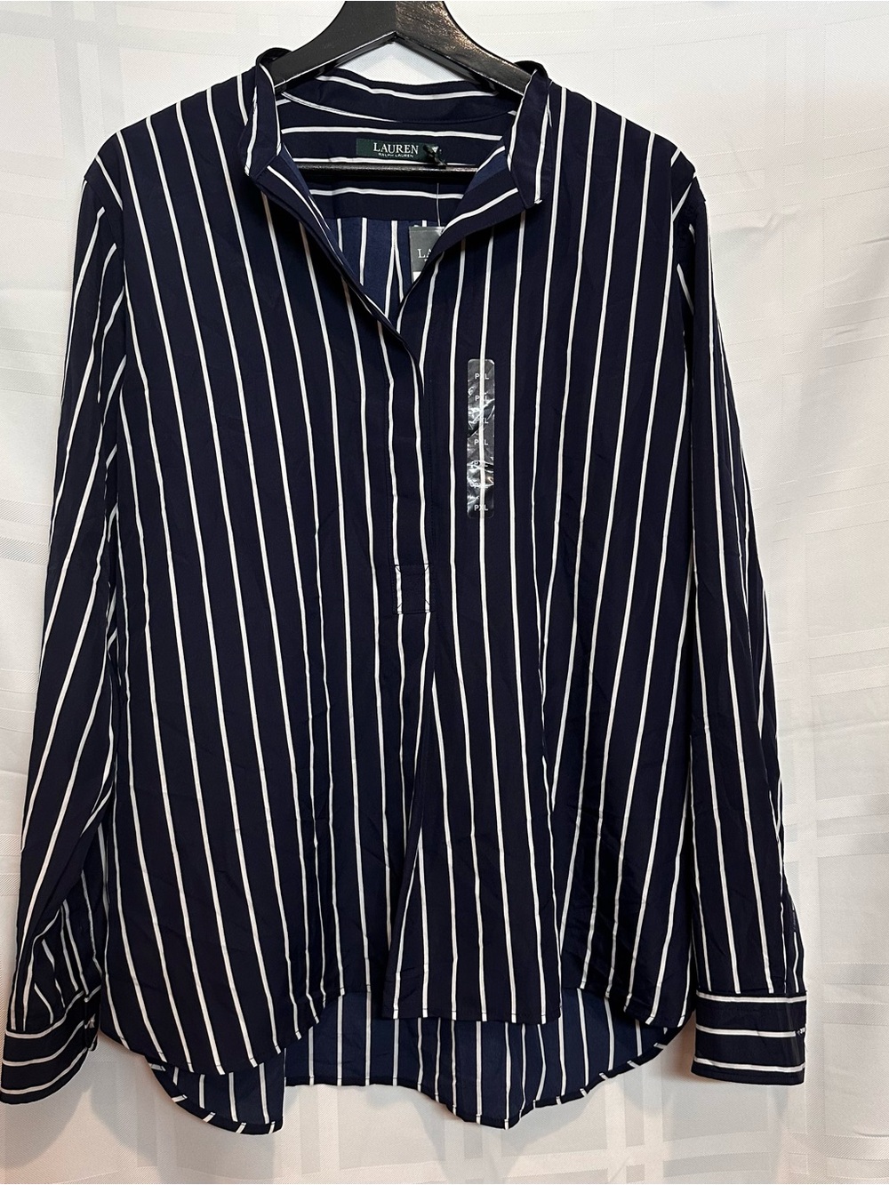 Ralph Lauren Navy with White Vertical Stripe Women's Button-Up Blouse